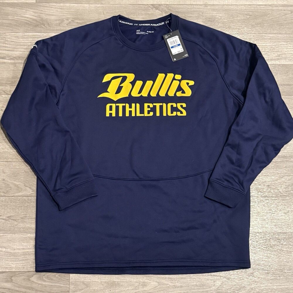 Under Armor Mens Crew Sweatshirt XL Bullis Athletics Navy Blue Gold NWT $60 MSRP